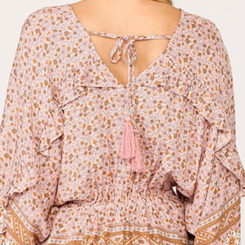 Boho Floral Printed Open Back Blouse - Picture 4 of 5